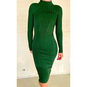 Turtleneck green knitwear bodycon midi dress